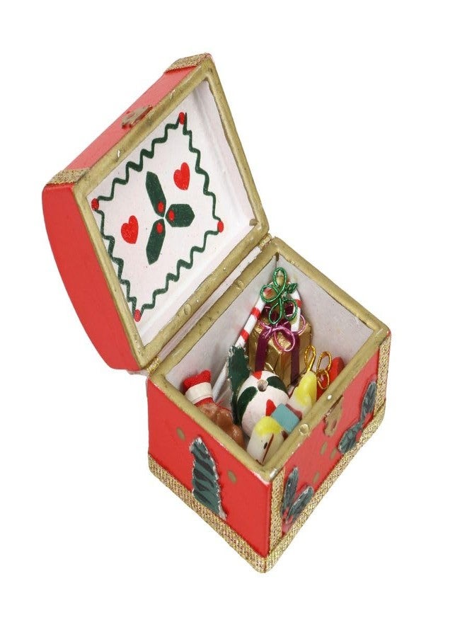 KH866 1/12 Dollhouse Miniature Christmas Chest Box, Mini Doll House Christmas Accessories, Wooden Chest Small Decoration for Table Top Decor, Model Scenes, Decorative DIY Crafts & Fairy Garden - Image 1